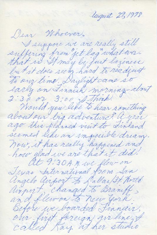 Letter from Frances Keys to "Whoever," August 29, 1978