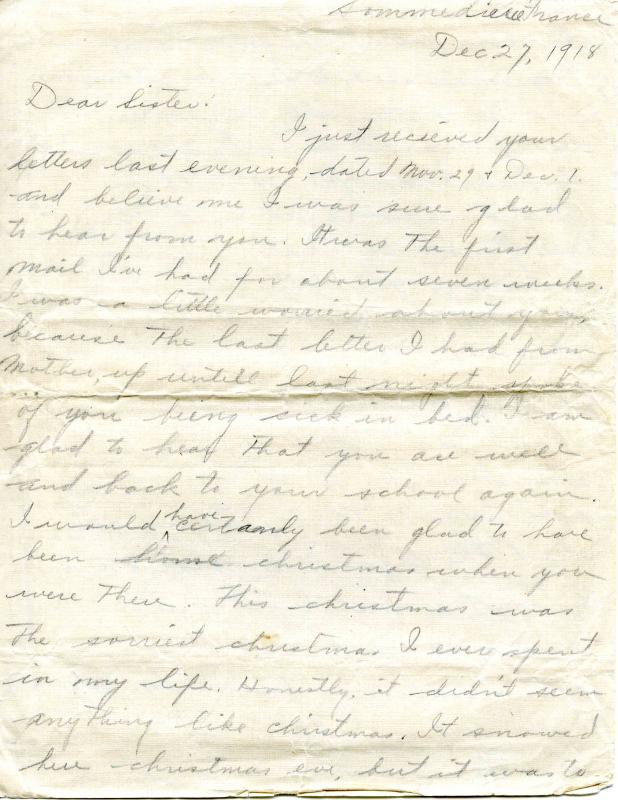 Letter to Edna from her brother James, December 27, 1918.