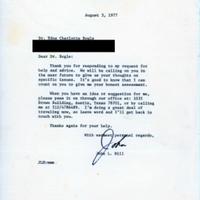 Letter to Edra Bogle from John Hill, August 3, 1977