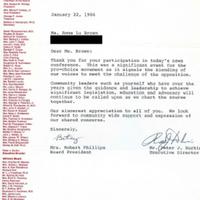 Letter from Peter Durkin to Rema Lou Brown, January 22, 1986