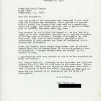 Letter from Cordye Hall to President Ronald Reagan, February 19, 1983