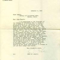 Letter from the dean of CIA, E. V. White, to Edna Ingels, November 8, 1918