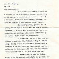 Letter  from president of CIA, F.M. Bralley, to Edna Ingels, June 27, 1917 