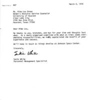 Letter from Sukie White at NASA, March 8, 1978