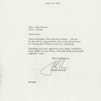 Letter to Caro Brown from John Peace, June 20, 1955