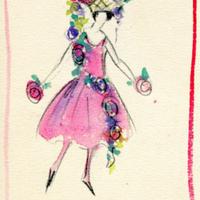 Flowers. Watercolor fashion drawing for faculty stunt performance, ca. 1920s.