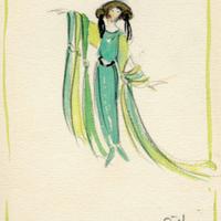 Silk. Watercolor fashion drawing for faculty stunt performance, ca. 1920s.