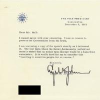 Letter from Vice-President Lyndon Johnson to Cordye Hall, December 6, 1961