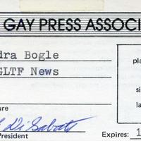 Edra Bogle's Gay Press Association Membership Card, Undated